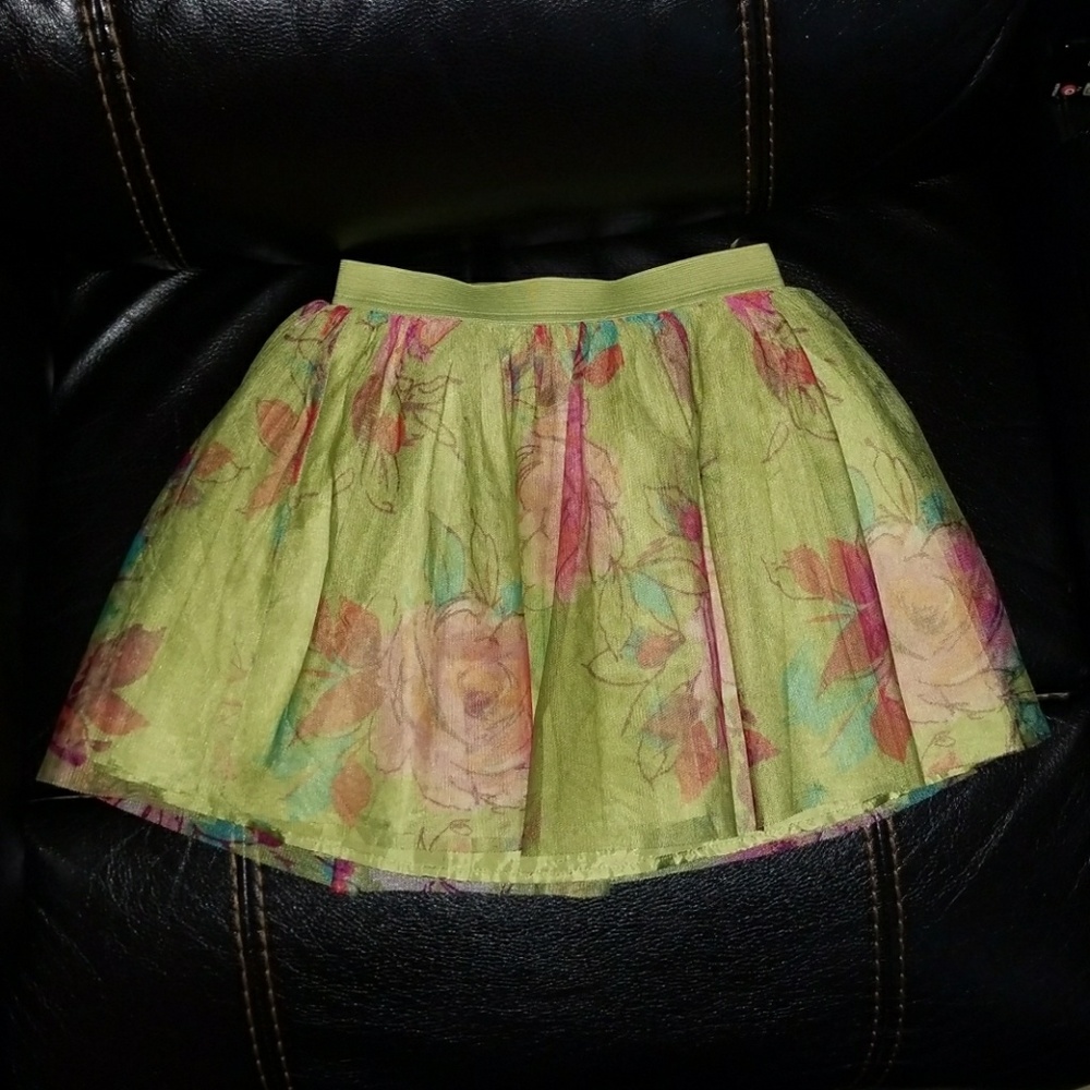 Girls Floral Print Mesh Skirt